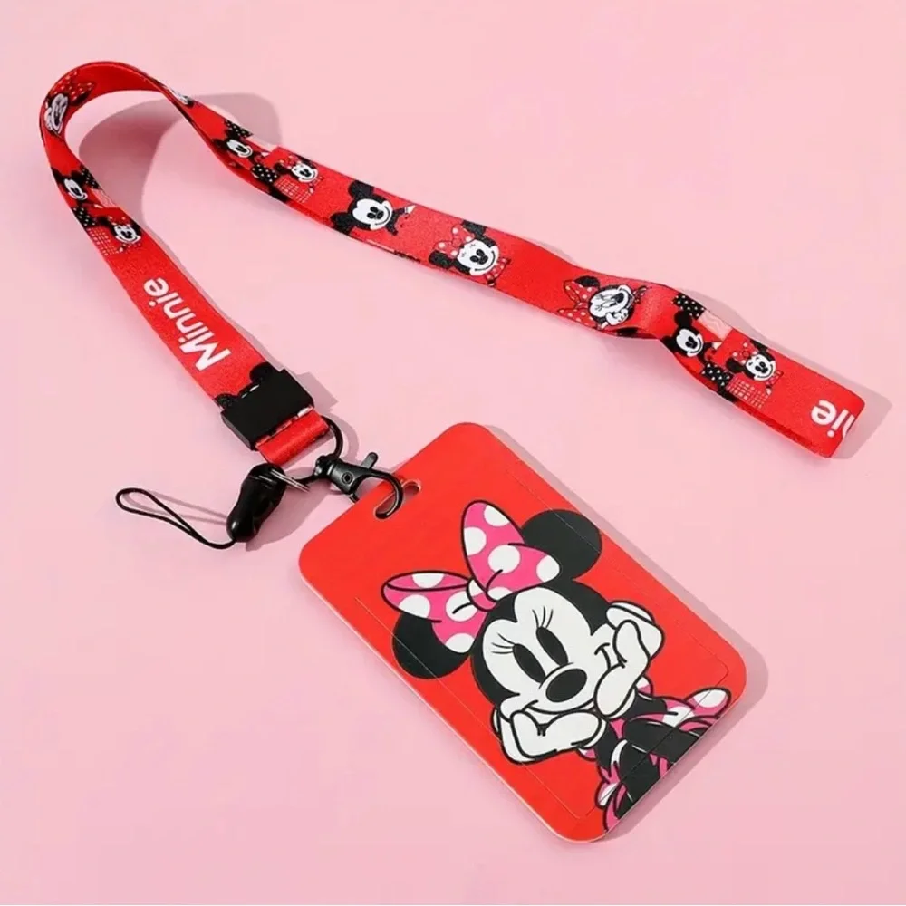Minnie Mouse Red Lanyard with ID Holder, NEW, Red & Black